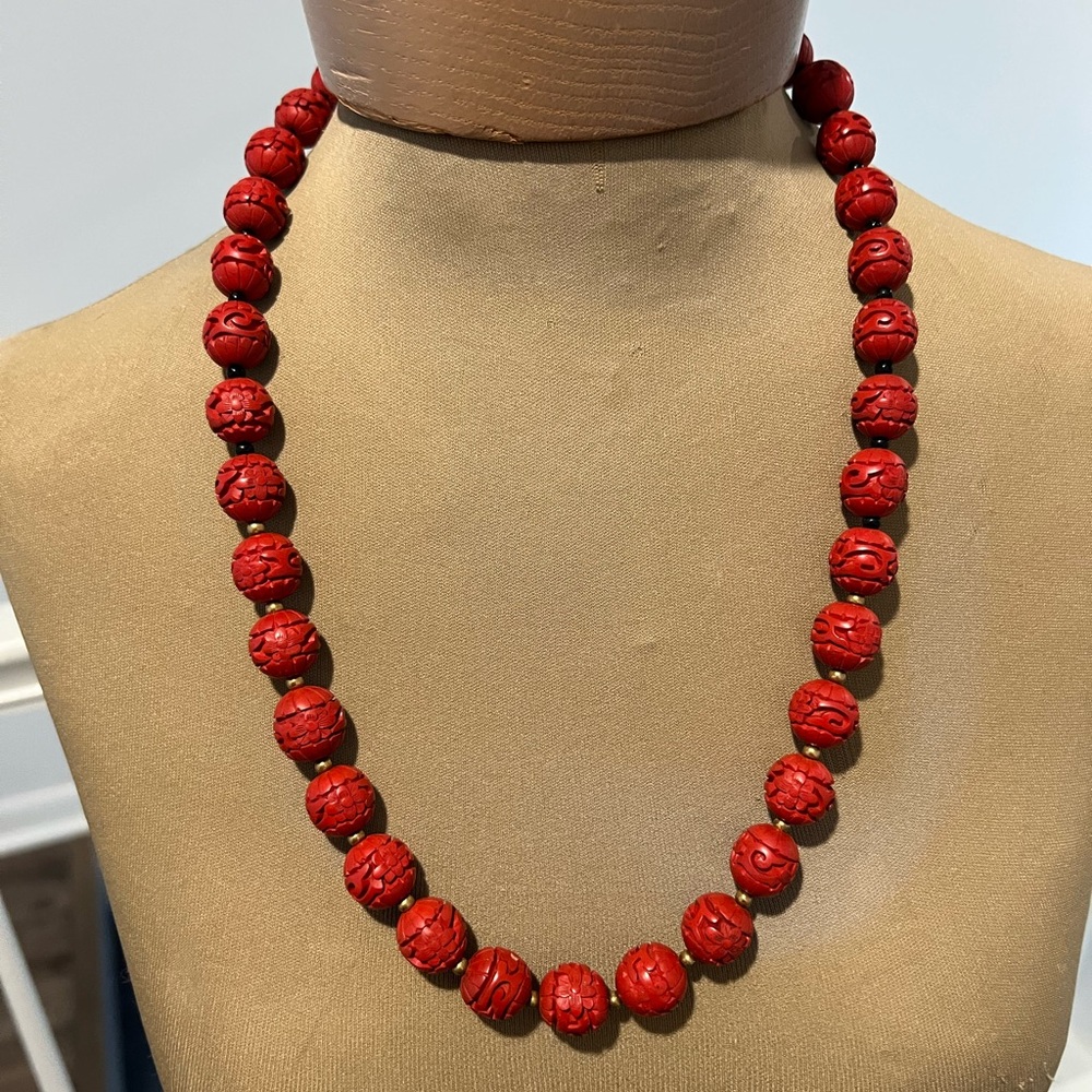 Vintage cinnabar bead necklace